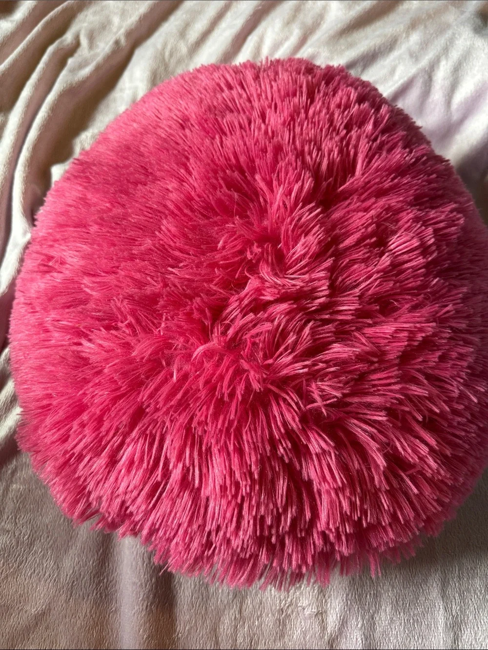 Plush Hot Pink Shag Round Accent Pillow - Home Accents